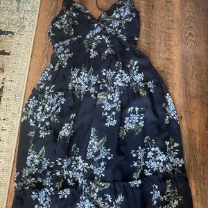 Floral Navy Blue ruffle  Maxi Dress